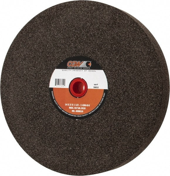 Camel Grinding Wheels - 36 Grit Aluminum Oxide Bench & Pedestal Grinding Wheel - 14" Diam x 1-1/2" Hole x 2" Thick, 1773 Max RPM, O Hardness, Very Coarse Grade , Vitrified Bond - Exact Tooling