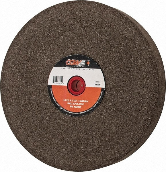 Camel Grinding Wheels - 60 Grit Aluminum Oxide Bench & Pedestal Grinding Wheel - 14" Diam x 1-1/2" Hole x 2" Thick, 1773 Max RPM, M Hardness, Medium Grade , Vitrified Bond - Exact Tooling