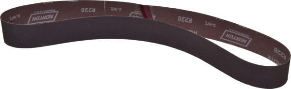 Norton - 2" Wide x 48" OAL, 120 Grit, Aluminum Oxide Abrasive Belt - Aluminum Oxide, Fine, Coated, X Weighted Cloth Backing, Series R228 - Exact Tooling