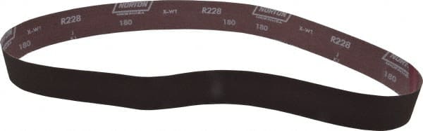 Norton - 2" Wide x 48" OAL, 180 Grit, Aluminum Oxide Abrasive Belt - Aluminum Oxide, Very Fine, Coated, X Weighted Cloth Backing, Series R228 - Exact Tooling