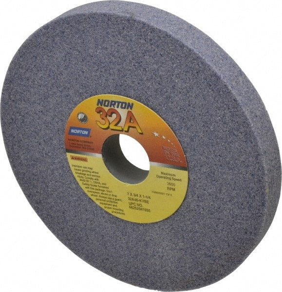 Norton - 7" Diam x 1-1/4" Hole x 3/4" Thick, K Hardness, 46 Grit Surface Grinding Wheel - Aluminum Oxide, Type 1, Coarse Grade, 3,600 Max RPM, Vitrified Bond, No Recess - Exact Tooling