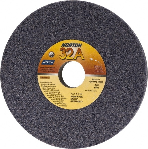 Norton - 7" Diam x 1-1/4" Hole x 1" Thick, H Hardness, 46 Grit Surface Grinding Wheel - Aluminum Oxide, Type 1, Coarse Grade, 3,600 Max RPM, Vitrified Bond, No Recess - Exact Tooling