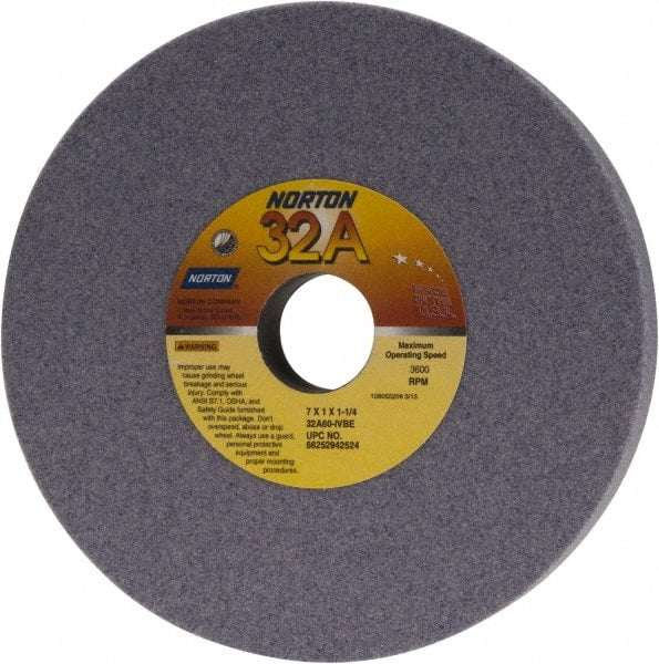 Norton - 7" Diam x 1-1/4" Hole x 1" Thick, I Hardness, 60 Grit Surface Grinding Wheel - Aluminum Oxide, Type 1, Medium Grade, 3,600 Max RPM, Vitrified Bond, No Recess - Exact Tooling