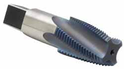 Reiff & Nestor - 3/4-14 NPT, 15° Helix, 5 Flutes, Blue Diamond Finish, High Speed Steel, Spiral Flute Pipe Tap - Right Hand Flute, 29/32" Shank Diam, 1-3/8" Thread Length, 0.5650" Projection, 11/16" Square Size, Series 120GS - Exact Tooling