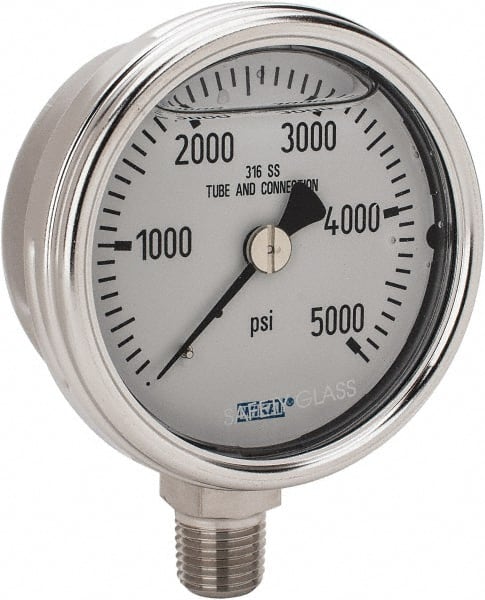 Wika - 2-1/2" Dial, 1/4 Thread, 0-5,000 Scale Range, Pressure Gauge - Lower Connection Mount, Accurate to 2-1-2% of Scale - Exact Tooling