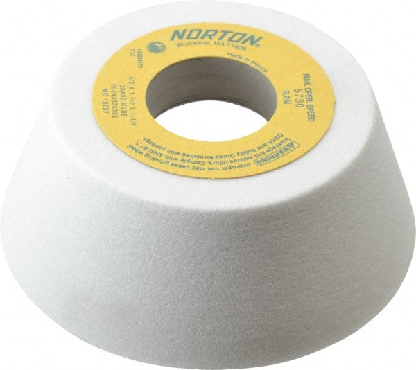 Norton - 4" Diam, 1-1/4" Hole Size, 1-1/2" Overall Thickness, 80 Grit, Type 11 Tool & Cutter Grinding Wheel - Medium Grade, Aluminum Oxide, K Hardness, Vitrified Bond, 5,730 RPM - Exact Tooling