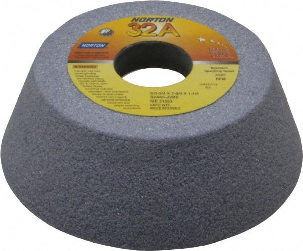 Norton - 6" Diam, 1-1/4" Hole Size, 2" Overall Thickness, 60 Grit, Type 11 Tool & Cutter Grinding Wheel - Medium Grade, Aluminum Oxide, K Hardness, Vitrified Bond, 3,820 RPM - Exact Tooling