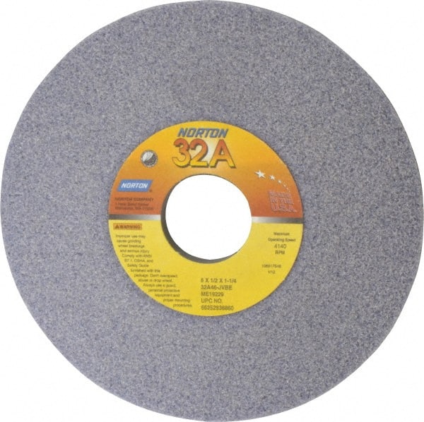 Norton - 6" Diam, 1-1/4" Hole Size, 1/2" Overall Thickness, 46 Grit, Type 12 Tool & Cutter Grinding Wheel - Coarse Grade, Aluminum Oxide, J Hardness, Vitrified Bond, 4,140 RPM - Exact Tooling