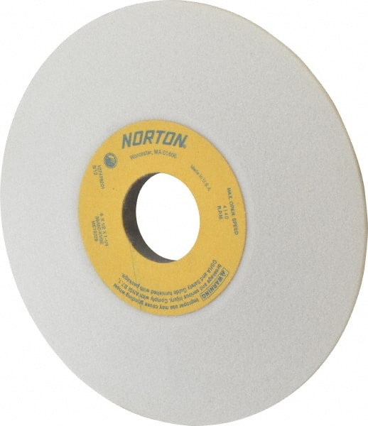 Norton - 6" Diam, 1-1/4" Hole Size, 1/2" Overall Thickness, 60 Grit, Type 12 Tool & Cutter Grinding Wheel - Medium Grade, Aluminum Oxide, K Hardness, Vitrified Bond, 4,140 RPM - Exact Tooling