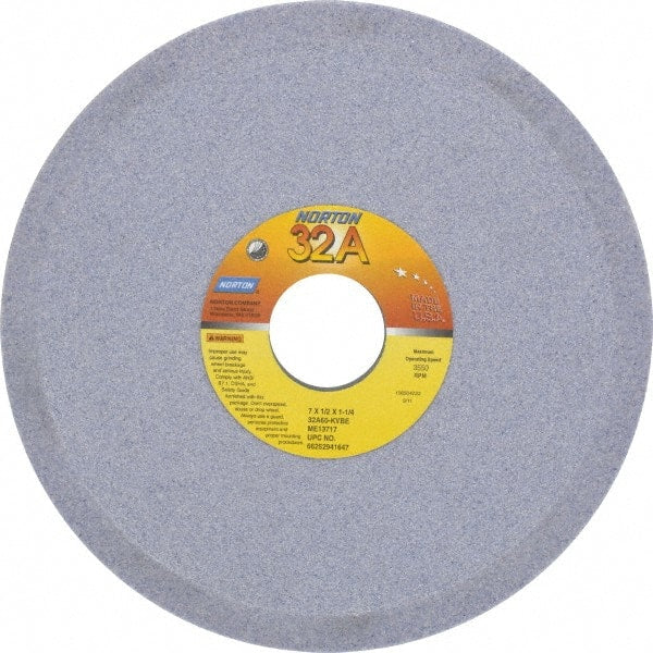 Norton - 7" Diam, 1-1/4" Hole Size, 1/2" Overall Thickness, 60 Grit, Type 12 Tool & Cutter Grinding Wheel - Medium Grade, Aluminum Oxide, K Hardness, Vitrified Bond, 3,550 RPM - Exact Tooling
