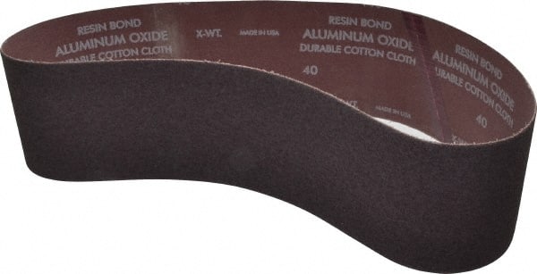 Norton - 4" Wide x 36" OAL, 40 Grit, Aluminum Oxide Abrasive Belt - Aluminum Oxide, Coarse, Coated, X Weighted Cloth Backing, Series R228 - Exact Tooling