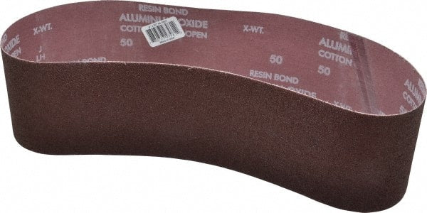Norton - 4" Wide x 36" OAL, 50 Grit, Aluminum Oxide Abrasive Belt - Aluminum Oxide, Coarse, Coated, X Weighted Cloth Backing, Series R228 - Exact Tooling