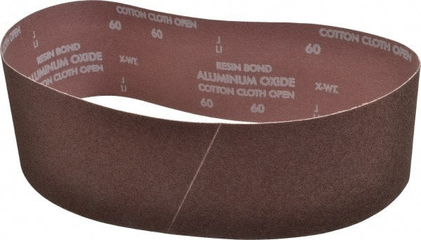 Norton - 4" Wide x 36" OAL, 60 Grit, Aluminum Oxide Abrasive Belt - Aluminum Oxide, Medium, Coated, X Weighted Cloth Backing, Series R228 - Exact Tooling