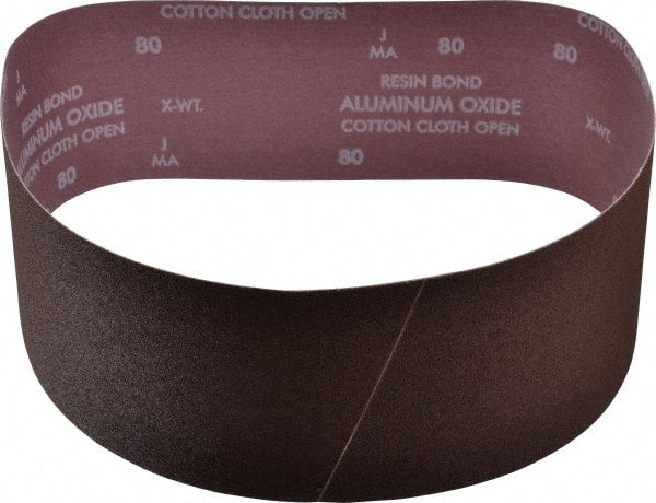 Norton - 4" Wide x 36" OAL, 80 Grit, Aluminum Oxide Abrasive Belt - Aluminum Oxide, Medium, Coated, X Weighted Cloth Backing, Series R228 - Exact Tooling