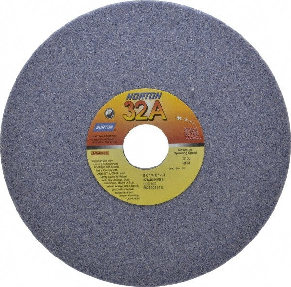 Norton - 8" Diam x 1-1/4" Hole x 1/4" Thick, H Hardness, 46 Grit Surface Grinding Wheel - Aluminum Oxide, Type 1, Coarse Grade, 3,105 Max RPM, Vitrified Bond, No Recess - Exact Tooling