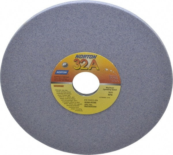 Norton - 8" Diam x 1-1/4" Hole x 1/4" Thick, K Hardness, 60 Grit Surface Grinding Wheel - Aluminum Oxide, Type 1, Medium Grade, 3,600 Max RPM, Vitrified Bond, No Recess - Exact Tooling