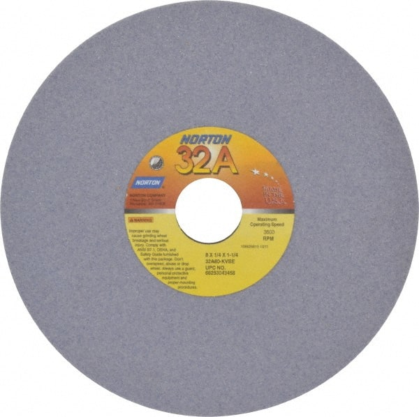 Norton - 8" Diam x 1-1/4" Hole x 1/4" Thick, K Hardness, 80 Grit Surface Grinding Wheel - Aluminum Oxide, Type 1, Medium Grade, 3,600 Max RPM, Vitrified Bond, No Recess - Exact Tooling
