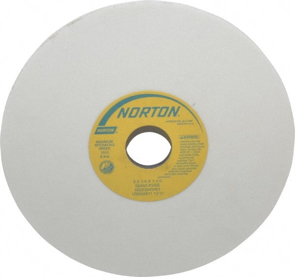Norton - 8" Diam x 1-1/4" Hole x 1/4" Thick, K Hardness, 80 Grit Surface Grinding Wheel - Aluminum Oxide, Type 1, Medium Grade, 3,600 Max RPM, Vitrified Bond, No Recess - Exact Tooling
