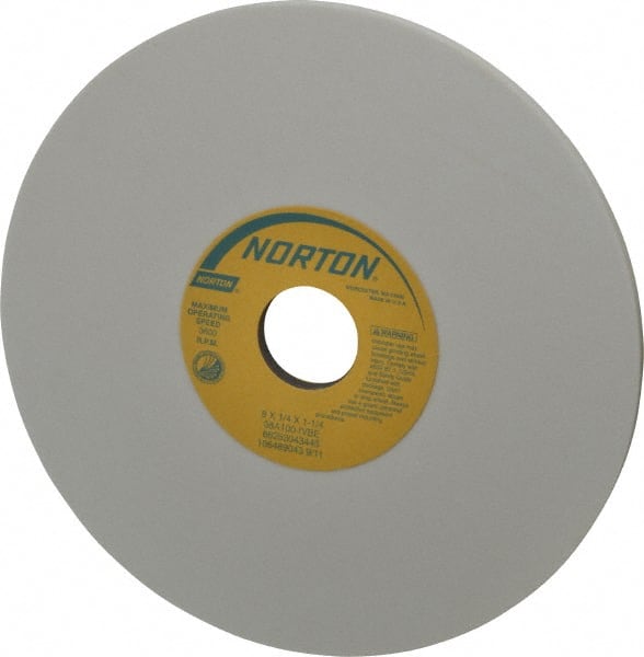 Norton - 8" Diam x 1-1/4" Hole x 1/4" Thick, I Hardness, 100 Grit Surface Grinding Wheel - Aluminum Oxide, Type 1, Fine Grade, 3,600 Max RPM, Vitrified Bond, No Recess - Exact Tooling