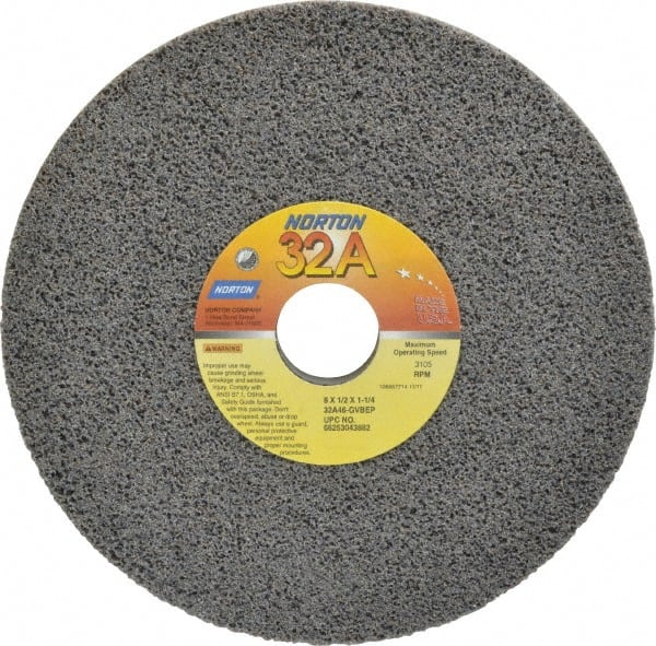 Norton - 8" Diam x 1-1/4" Hole x 1/2" Thick, G Hardness, 46 Grit Surface Grinding Wheel - Aluminum Oxide, Type 1, Coarse Grade, 3,105 Max RPM, Vitrified Bond, No Recess - Exact Tooling