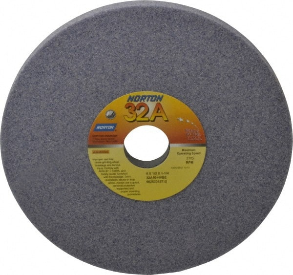 Norton - 8" Diam x 1-1/4" Hole x 1/2" Thick, H Hardness, 46 Grit Surface Grinding Wheel - Aluminum Oxide, Type 1, Coarse Grade, 3,105 Max RPM, Vitrified Bond, No Recess - Exact Tooling