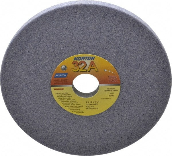 Norton - 8" Diam x 1-1/4" Hole x 1/2" Thick, J Hardness, 46 Grit Surface Grinding Wheel - Aluminum Oxide, Type 1, Coarse Grade, 3,600 Max RPM, Vitrified Bond, No Recess - Exact Tooling