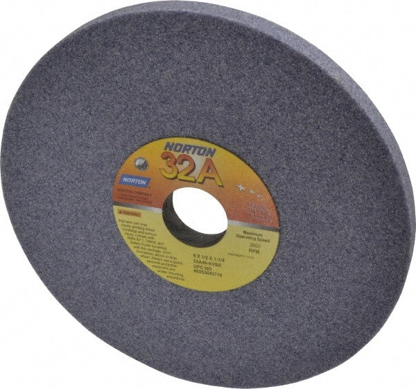 Norton - 8" Diam x 1-1/4" Hole x 1/2" Thick, K Hardness, 46 Grit Surface Grinding Wheel - Aluminum Oxide, Type 1, Coarse Grade, 3,600 Max RPM, Vitrified Bond, No Recess - Exact Tooling