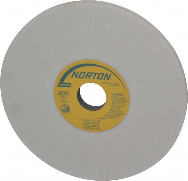 Norton - 8" Diam x 1-1/4" Hole x 1/2" Thick, H Hardness, 46 Grit Surface Grinding Wheel - Aluminum Oxide, Type 1, Coarse Grade, 3,105 Max RPM, Vitrified Bond, No Recess - Exact Tooling