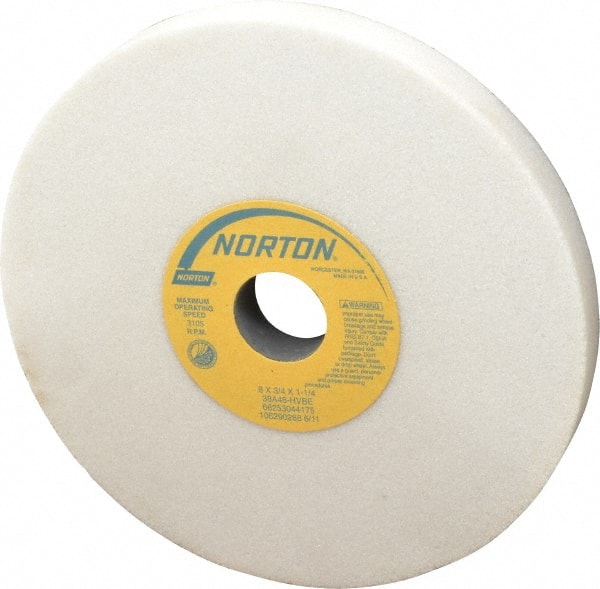 Norton - 8" Diam x 1-1/4" Hole x 3/4" Thick, H Hardness, 46 Grit Surface Grinding Wheel - Aluminum Oxide, Type 1, Coarse Grade, 3,105 Max RPM, Vitrified Bond, No Recess - Exact Tooling
