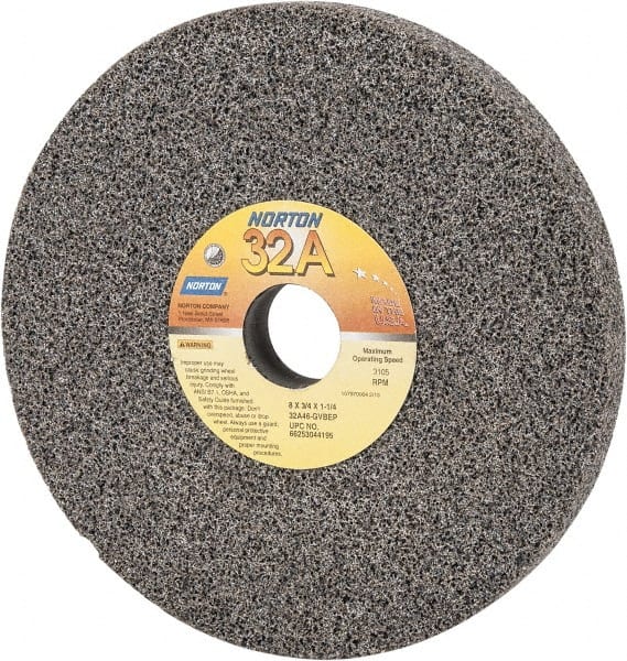 Norton - 8" Diam x 1-1/4" Hole x 3/4" Thick, G Hardness, 46 Grit Surface Grinding Wheel - Aluminum Oxide, Type 1, Coarse Grade, 3,105 Max RPM, Vitrified Bond, No Recess - Exact Tooling
