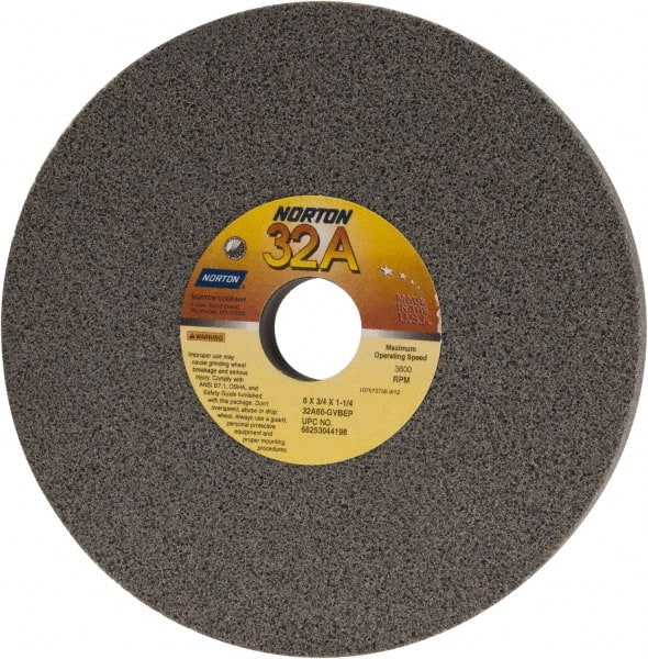 Norton - 8" Diam x 1-1/4" Hole x 3/4" Thick, G Hardness, 60 Grit Surface Grinding Wheel - Aluminum Oxide, Type 1, Medium Grade, 3,600 Max RPM, Vitrified Bond, No Recess - Exact Tooling