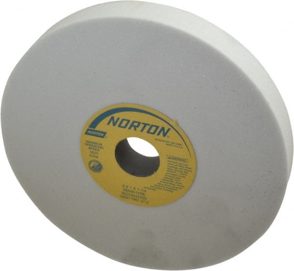 Norton - 8" Diam x 1-1/4" Hole x 1" Thick, I Hardness, 60 Grit Surface Grinding Wheel - Aluminum Oxide, Type 1, Medium Grade, 3,600 Max RPM, Vitrified Bond, No Recess - Exact Tooling
