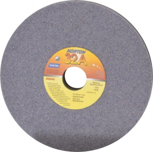 Norton - 8" Diam x 1-1/4" Hole x 3/4" Thick, K Hardness, 46 Grit Surface Grinding Wheel - Aluminum Oxide, Type 1, Coarse Grade, 3,600 Max RPM, Vitrified Bond, No Recess - Exact Tooling
