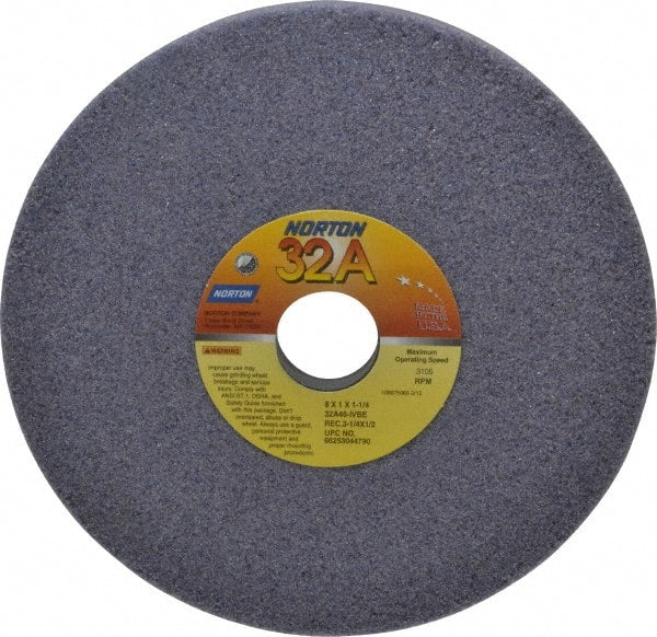 Norton - 8" Diam x 1-1/4" Hole x 1" Thick, I Hardness, 46 Grit Surface Grinding Wheel - Aluminum Oxide, Type 5, Coarse Grade, 3,105 Max RPM, Vitrified Bond, One-Side Recess - Exact Tooling