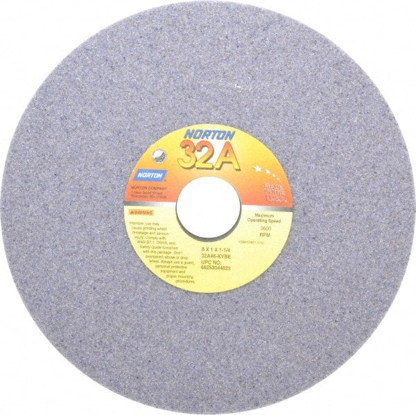 Norton - 8" Diam x 1-1/4" Hole x 1" Thick, K Hardness, 46 Grit Surface Grinding Wheel - Aluminum Oxide, Type 1, Coarse Grade, 3,600 Max RPM, Vitrified Bond, No Recess - Exact Tooling