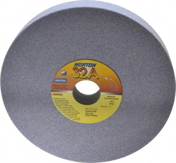 Norton - 8" Diam x 1-1/4" Hole x 1" Thick, I Hardness, 60 Grit Surface Grinding Wheel - Aluminum Oxide, Type 1, Medium Grade, 3,600 Max RPM, Vitrified Bond, No Recess - Exact Tooling