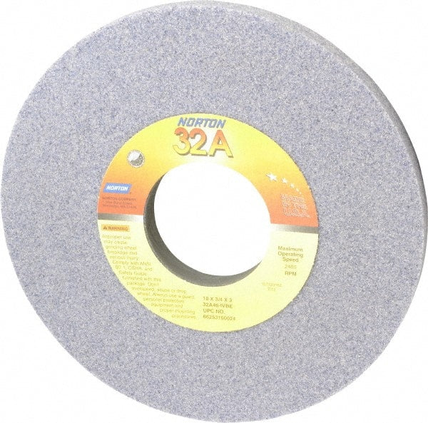 Norton - 10" Diam x 3" Hole x 3/4" Thick, I Hardness, 46 Grit Surface Grinding Wheel - Aluminum Oxide, Type 1, Coarse Grade, 2,485 Max RPM, Vitrified Bond, No Recess - Exact Tooling