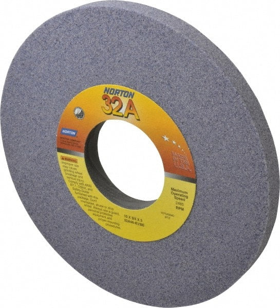 Norton - 10" Diam x 3" Hole x 3/4" Thick, K Hardness, 46 Grit Surface Grinding Wheel - Aluminum Oxide, Type 1, Coarse Grade, 2,485 Max RPM, Vitrified Bond, No Recess - Exact Tooling
