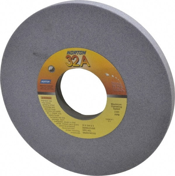 Norton - 10" Diam x 3" Hole x 3/4" Thick, K Hardness, 60 Grit Surface Grinding Wheel - Aluminum Oxide, Type 1, Medium Grade, 2,485 Max RPM, Vitrified Bond, No Recess - Exact Tooling