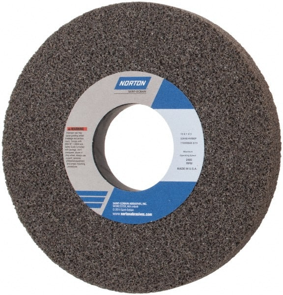 Norton - 10" Diam x 3" Hole x 1" Thick, H Hardness, 46 Grit Surface Grinding Wheel - Aluminum Oxide, Type 1, Coarse Grade, 2,485 Max RPM, Vitrified Bond, No Recess - Exact Tooling