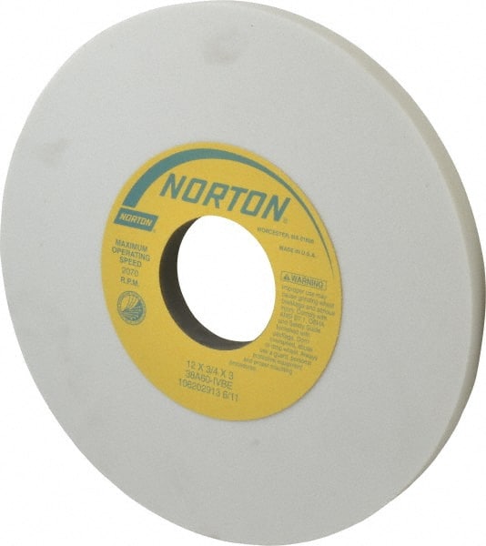 Norton - 12" Diam x 3" Hole x 3/4" Thick, I Hardness, 60 Grit Surface Grinding Wheel - Aluminum Oxide, Type 1, Medium Grade, 2,070 Max RPM, Vitrified Bond, No Recess - Exact Tooling