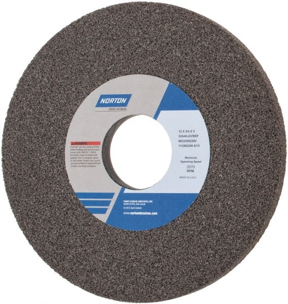 Norton - 12" Diam x 3" Hole x 3/4" Thick, G Hardness, 46 Grit Surface Grinding Wheel - Aluminum Oxide, Type 1, Coarse Grade, 2,070 Max RPM, Vitrified Bond, No Recess - Exact Tooling