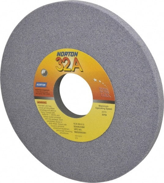 Norton - 12" Diam x 3" Hole x 3/4" Thick, I Hardness, 46 Grit Surface Grinding Wheel - Aluminum Oxide, Type 1, Coarse Grade, 2,070 Max RPM, Vitrified Bond, No Recess - Exact Tooling