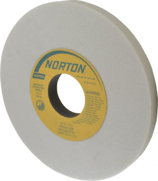 Norton - 12" Diam x 3" Hole x 1" Thick, I Hardness, 46 Grit Surface Grinding Wheel - Aluminum Oxide, Type 1, Coarse Grade, 2,070 Max RPM, Vitrified Bond, No Recess - Exact Tooling