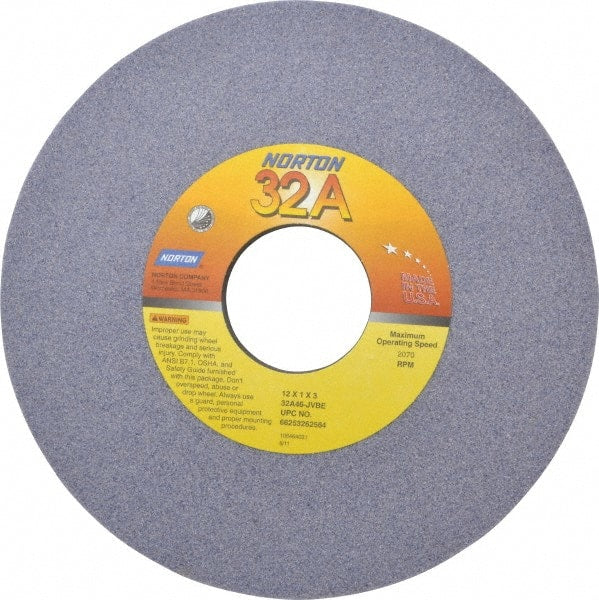 Norton - 12" Diam x 3" Hole x 1" Thick, I Hardness, 46 Grit Surface Grinding Wheel - Aluminum Oxide, Type 1, Coarse Grade, 2,070 Max RPM, Vitrified Bond, No Recess - Exact Tooling