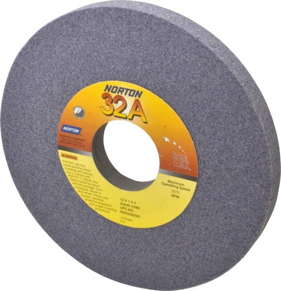 Norton - 12" Diam x 3" Hole x 1" Thick, J Hardness, 46 Grit Surface Grinding Wheel - Aluminum Oxide, Type 1, Coarse Grade, 2,070 Max RPM, Vitrified Bond, No Recess - Exact Tooling