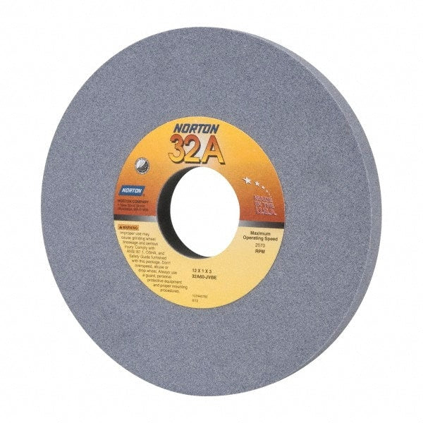 Norton - 12" Diam x 3" Hole x 1" Thick, J Hardness, 60 Grit Surface Grinding Wheel - Aluminum Oxide, Type 1, Medium Grade, 2,070 Max RPM, Vitrified Bond, No Recess - Exact Tooling