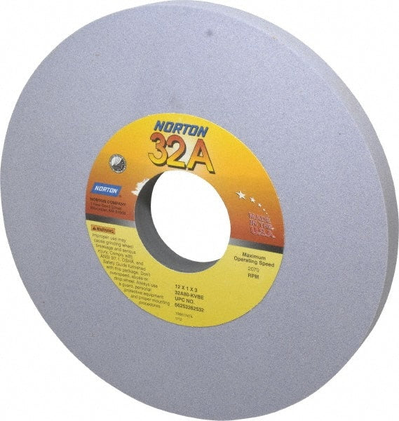 Norton - 12" Diam x 3" Hole x 1" Thick, K Hardness, 80 Grit Surface Grinding Wheel - Aluminum Oxide, Type 1, Medium Grade, 2,070 Max RPM, Vitrified Bond, No Recess - Exact Tooling