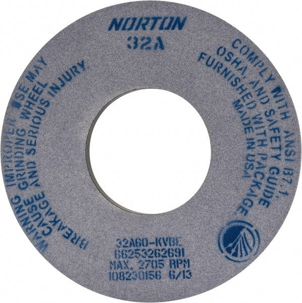 Norton - 12" Diam x 5" Hole x 1" Thick, K Hardness, 60 Grit Surface Grinding Wheel - Aluminum Oxide, Type 1, Medium Grade, 2,705 Max RPM, Vitrified Bond, No Recess - Exact Tooling