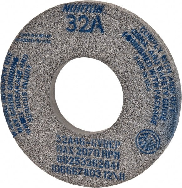 Norton - 12" Diam x 5" Hole x 1" Thick, G Hardness, 46 Grit Surface Grinding Wheel - Aluminum Oxide, Type 1, Coarse Grade, 2,070 Max RPM, Vitrified Bond, No Recess - Exact Tooling